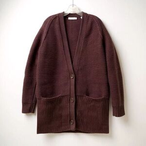 Vince Vee Chunky Oversized Cardigan Sweater Wool Cashmere‎ Raisin Maroon XS